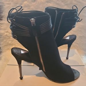 Dolce Vita 4" metal heel black suede open toe booties